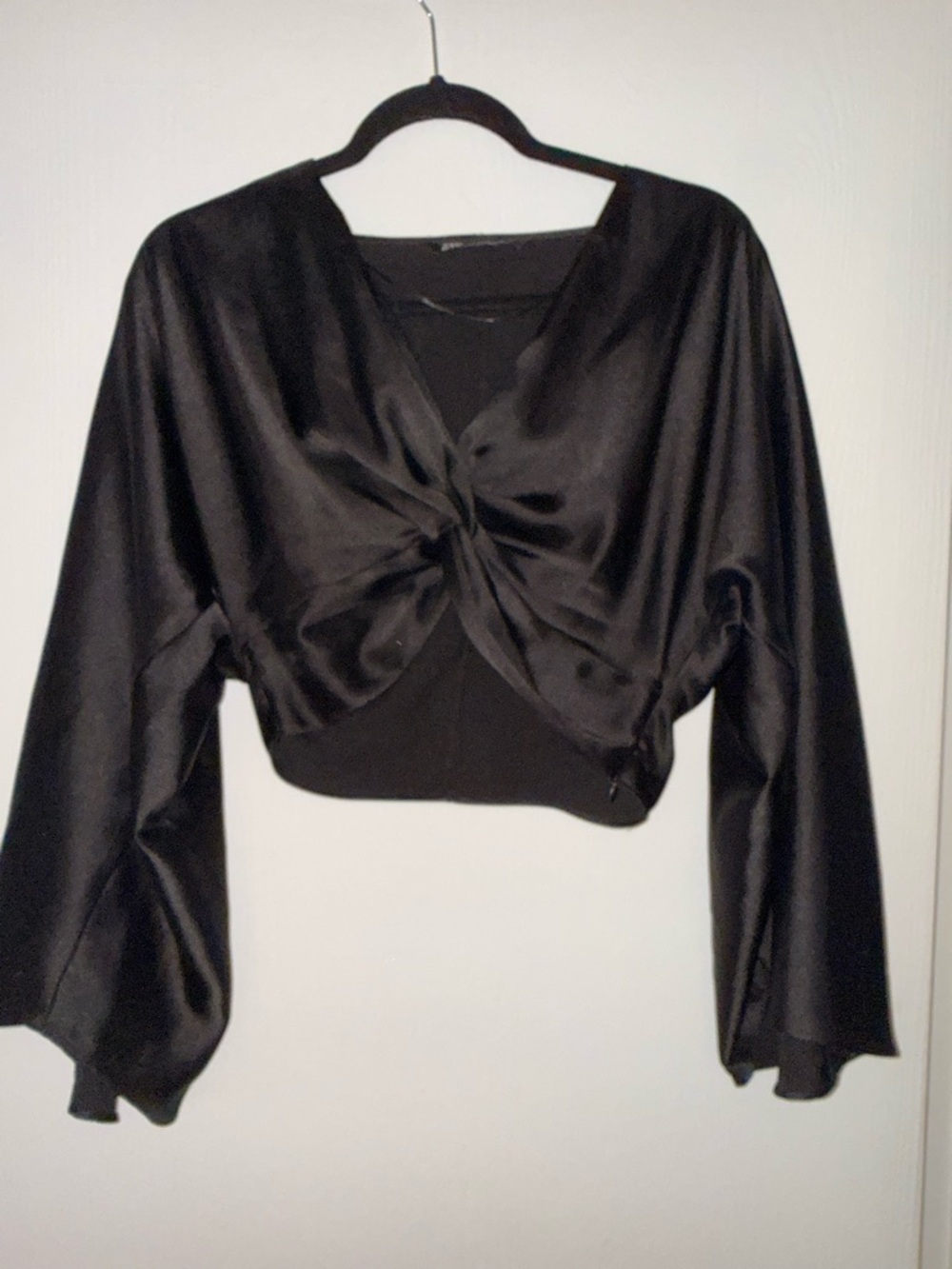 Zara Black Satin Twist-Front Crop Top